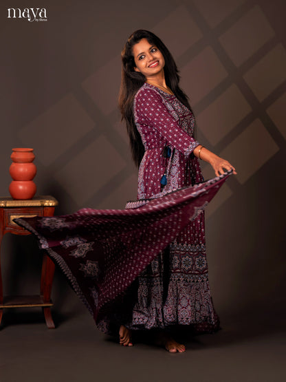 Purple Cotton 3PC Salwar Suit with Ajrakh jPrint - Top, Bottom & Dupatta
