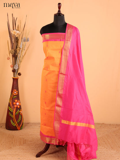 Orange with Pink Kalyani Cotton Unstitched Top & Dupatta - MDC20006