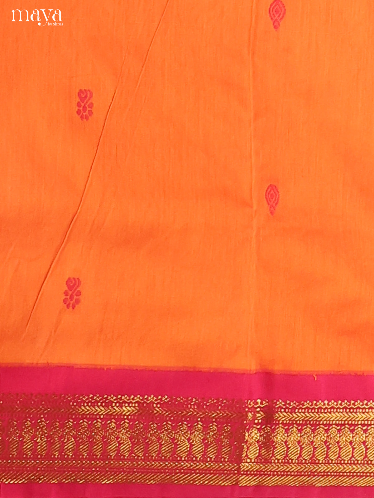 Orange with Pink Kalyani Cotton Unstitched Top & Dupatta - MDC20006