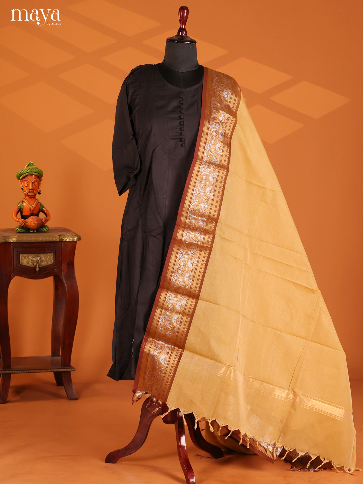 Pretty Beige Dupatta with contrast brown zari border