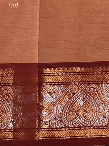Elegant Beige Chettinad  Dupatta with Maroon zari border