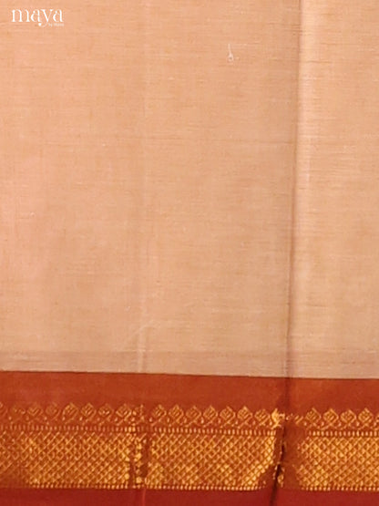 Charming Cream Chettinad cotton Dupatta with Red zari Border