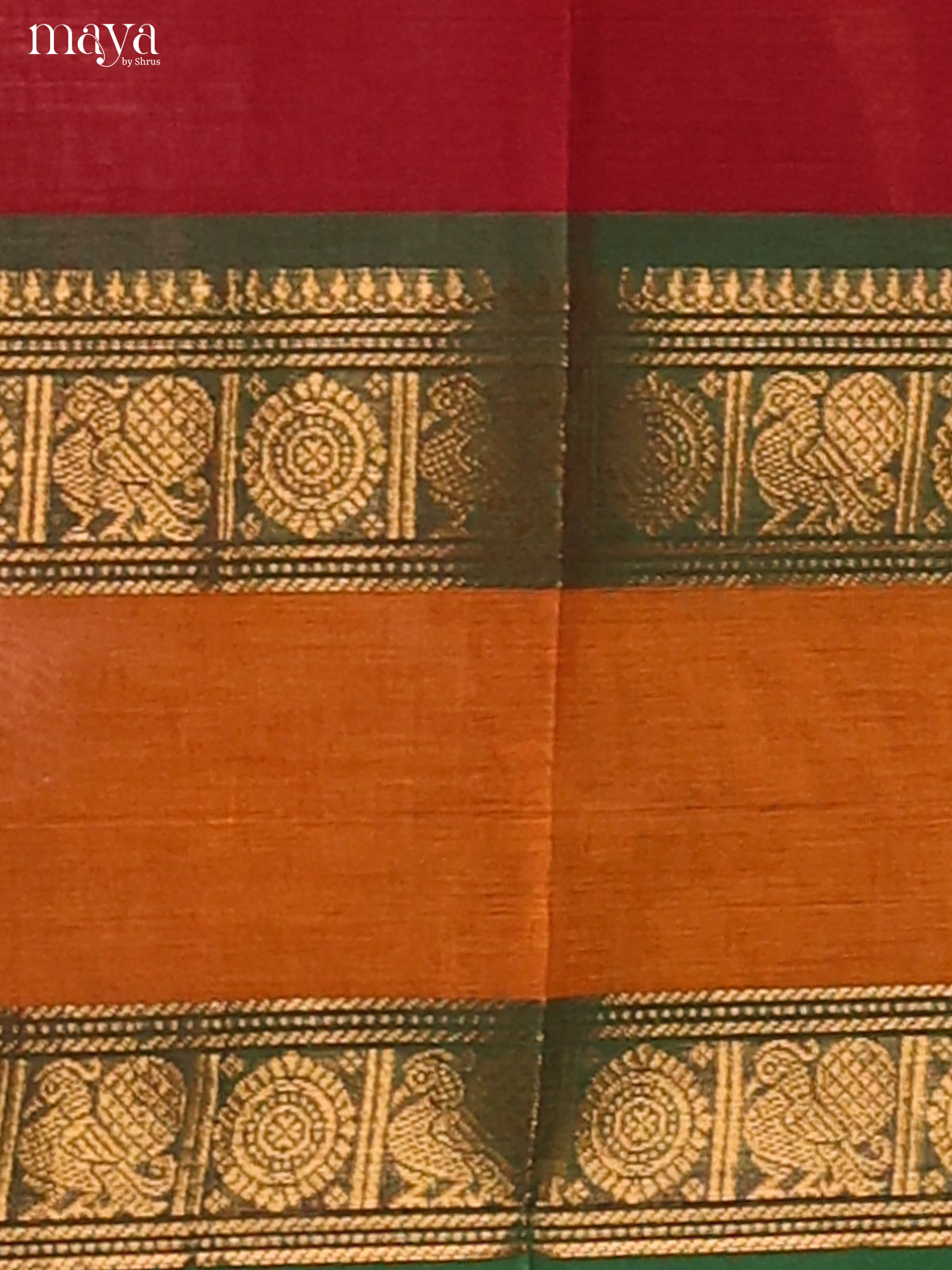 Red Chettinad Cotton Dupatta with Green zari border
