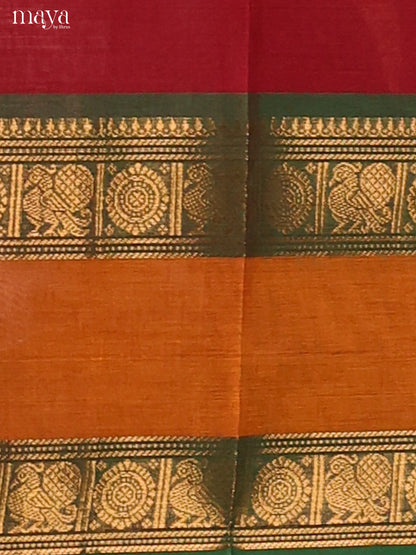 Red Chettinad Cotton Dupatta with Green zari border