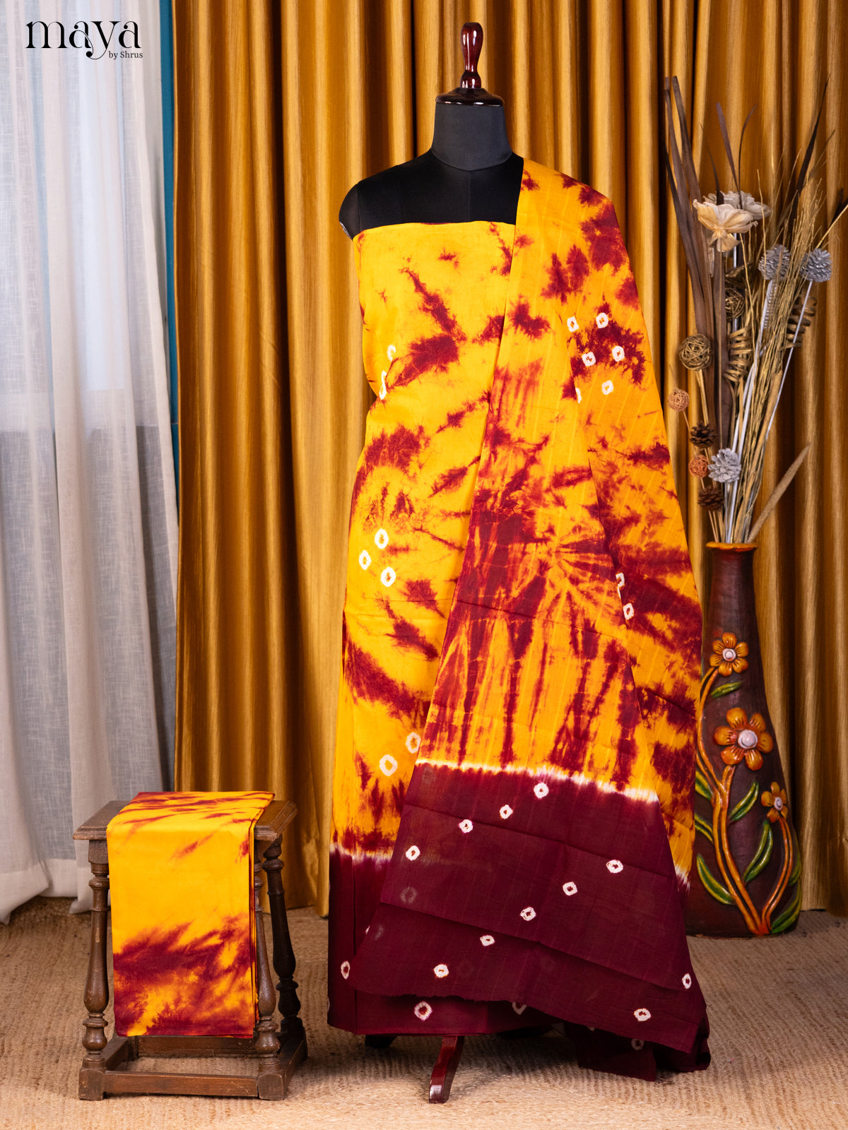 Yellow with Maroon- Shibori Salwar
