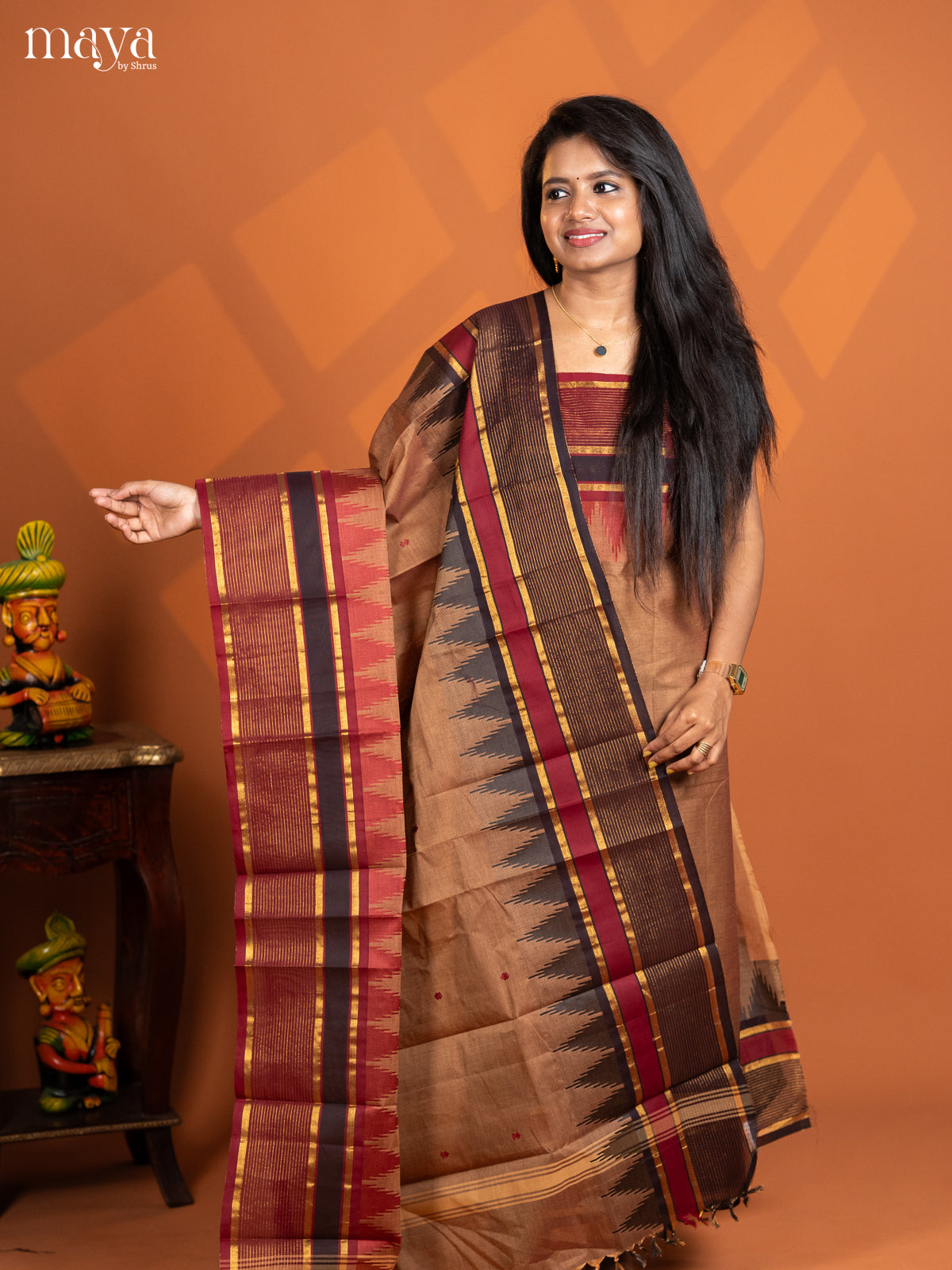 Coffee Brown with Maroon chettinad top & dupatta - MDD17006
