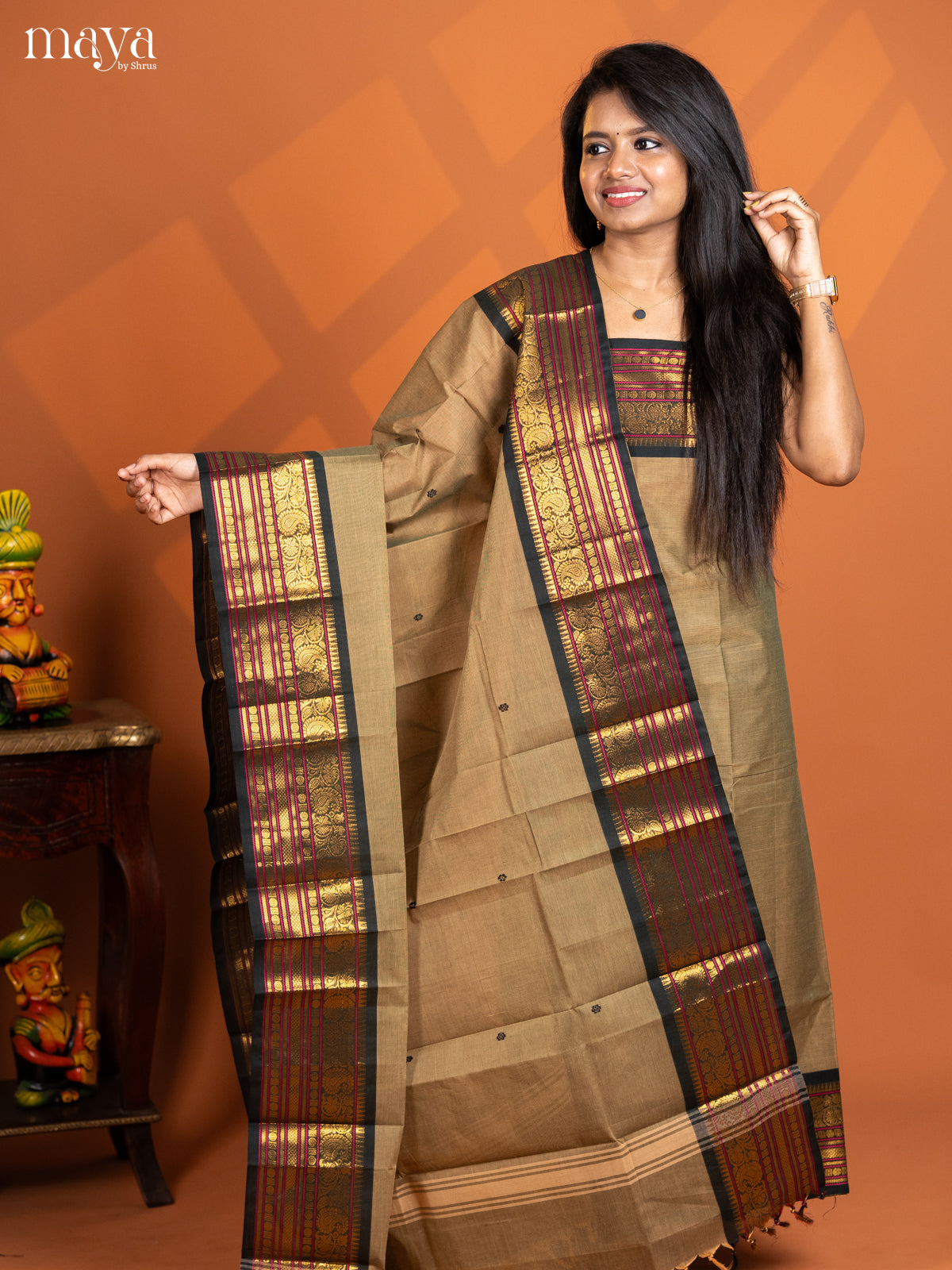 Dual Tone Sandal with Bottle Green chettinad top & dupatta - MDD17010
