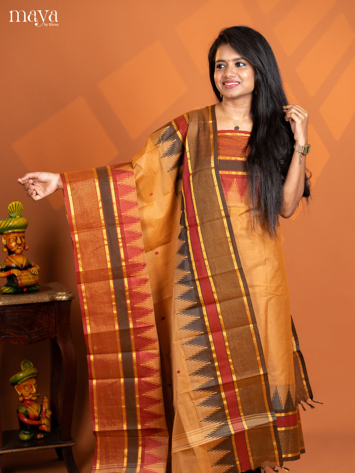 Brown with Maroon chettinad top & dupatta - MDD17017
