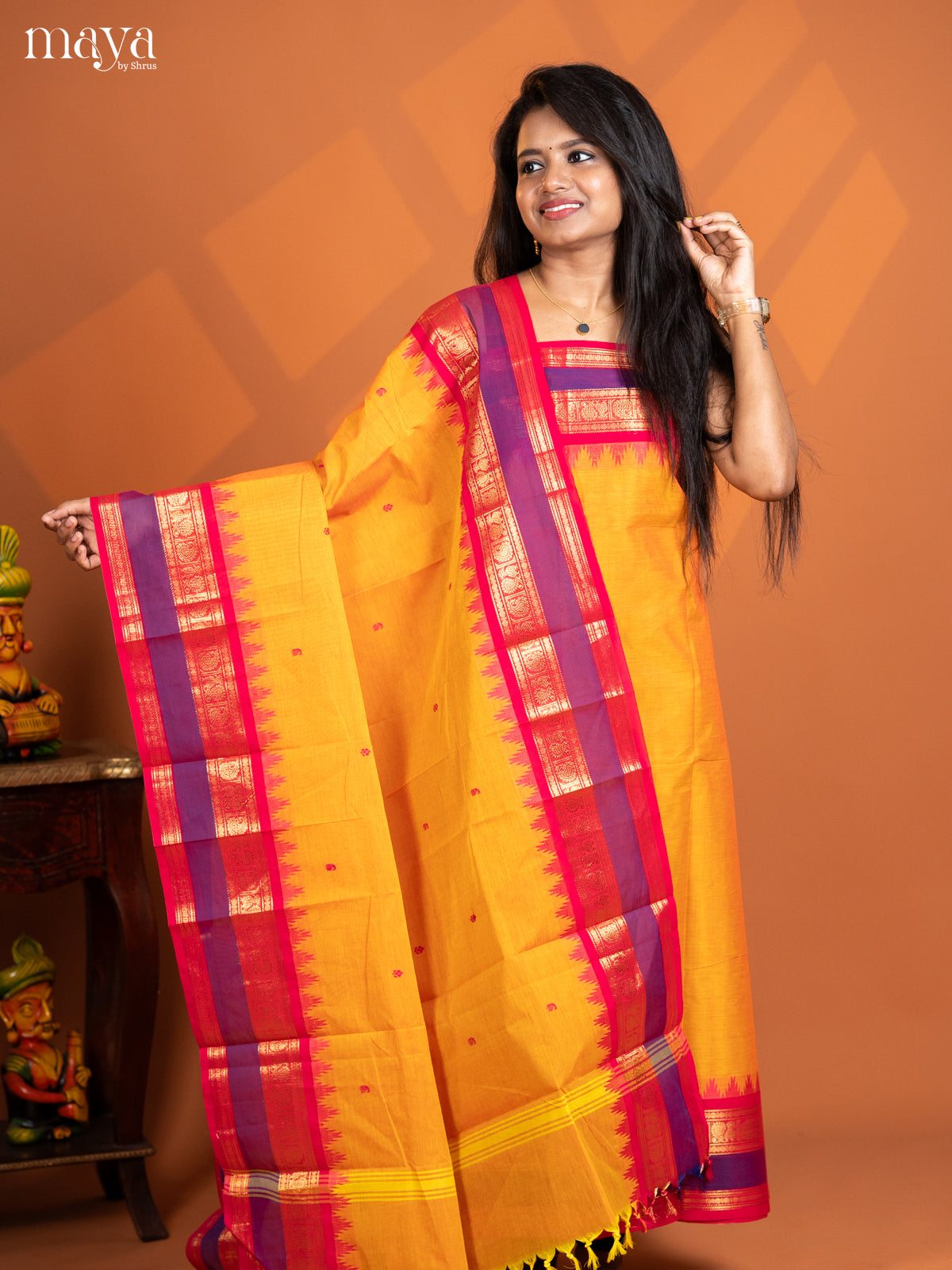 Lime yellow with Pink chettinad top & dupatta - MDD17019