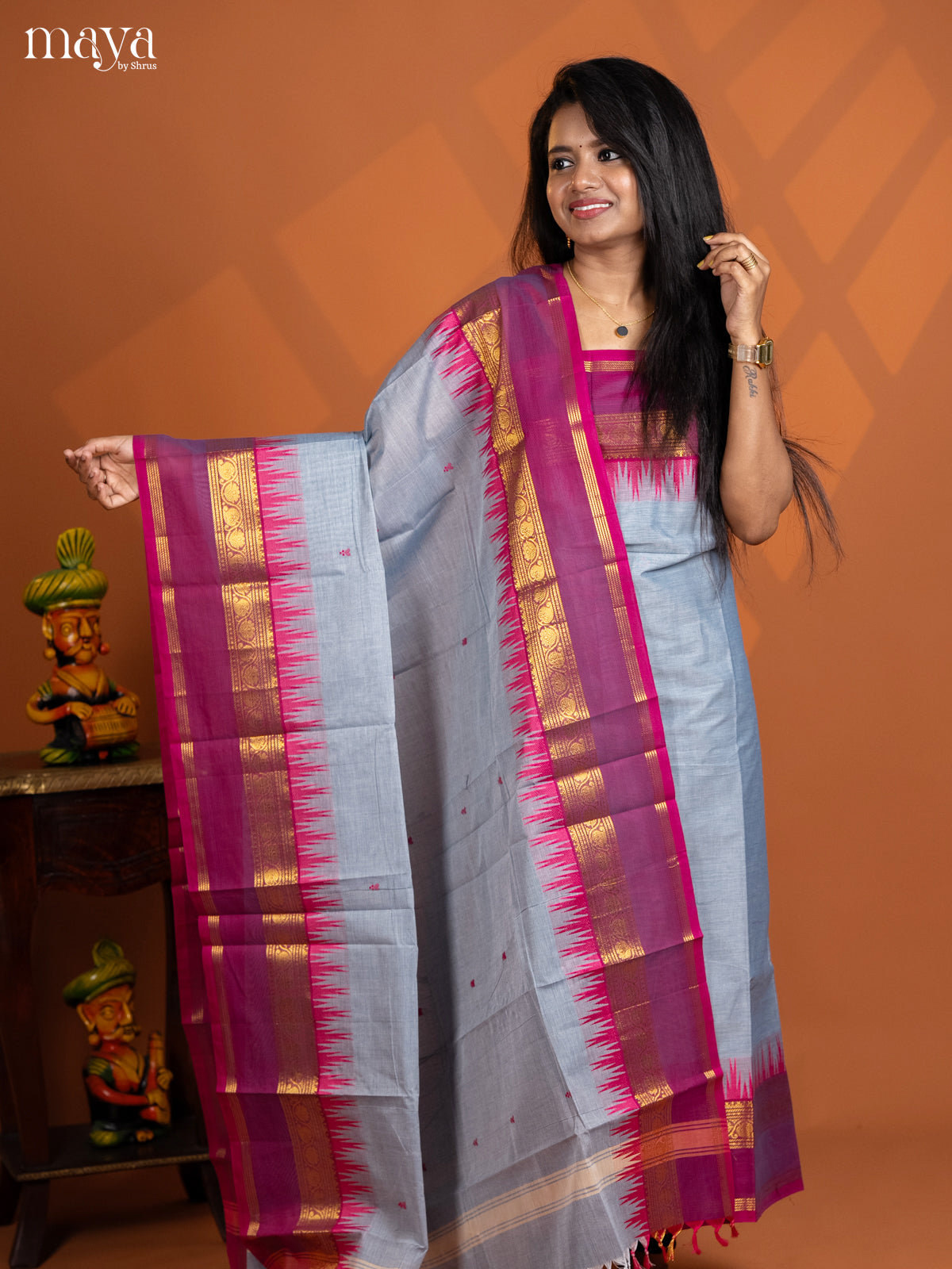 Dual Tone Green with Grey  chettinad top & dupatta - MDD17023