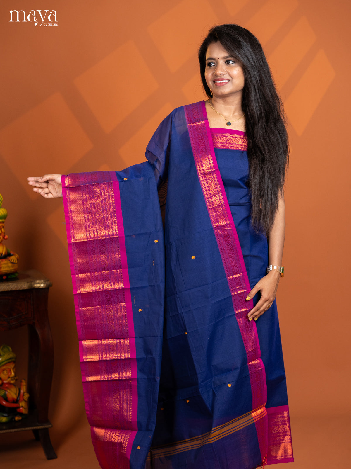 Royal Blue with Pink chettinad top & dupatta - MDD17024