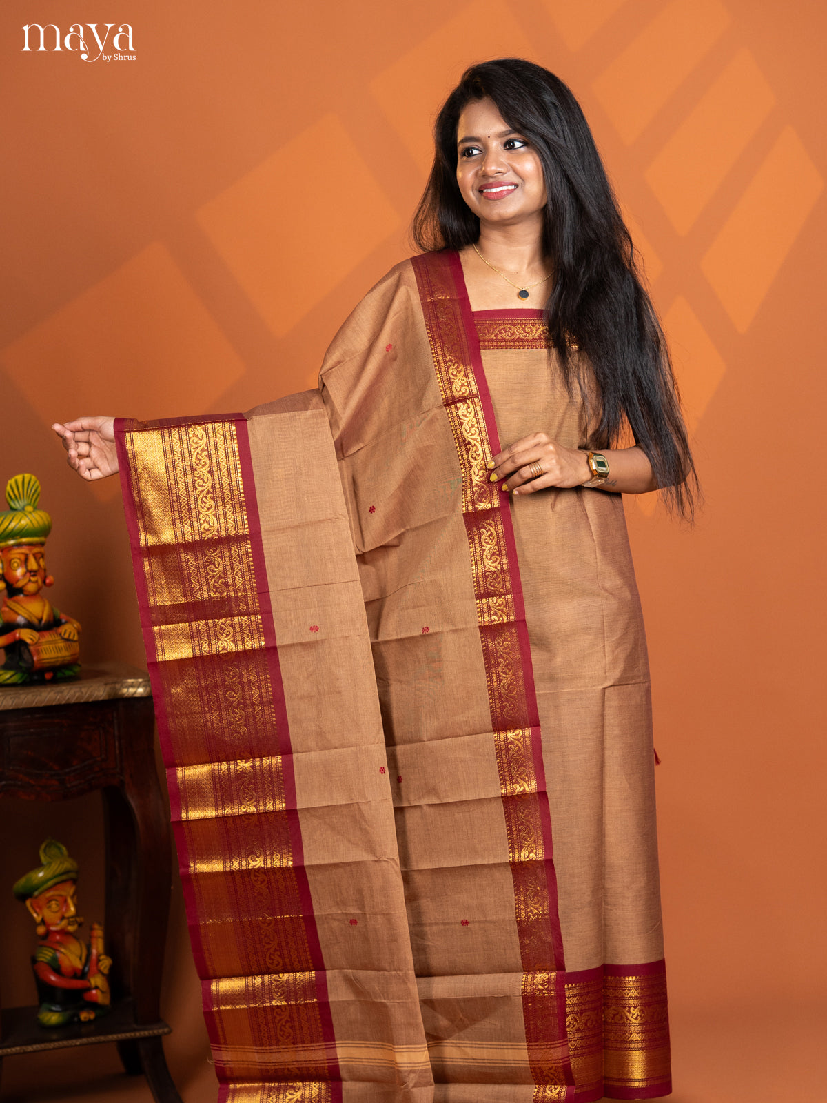 Coffee Brown with Maroon chettinad top & dupatta - MDD17025