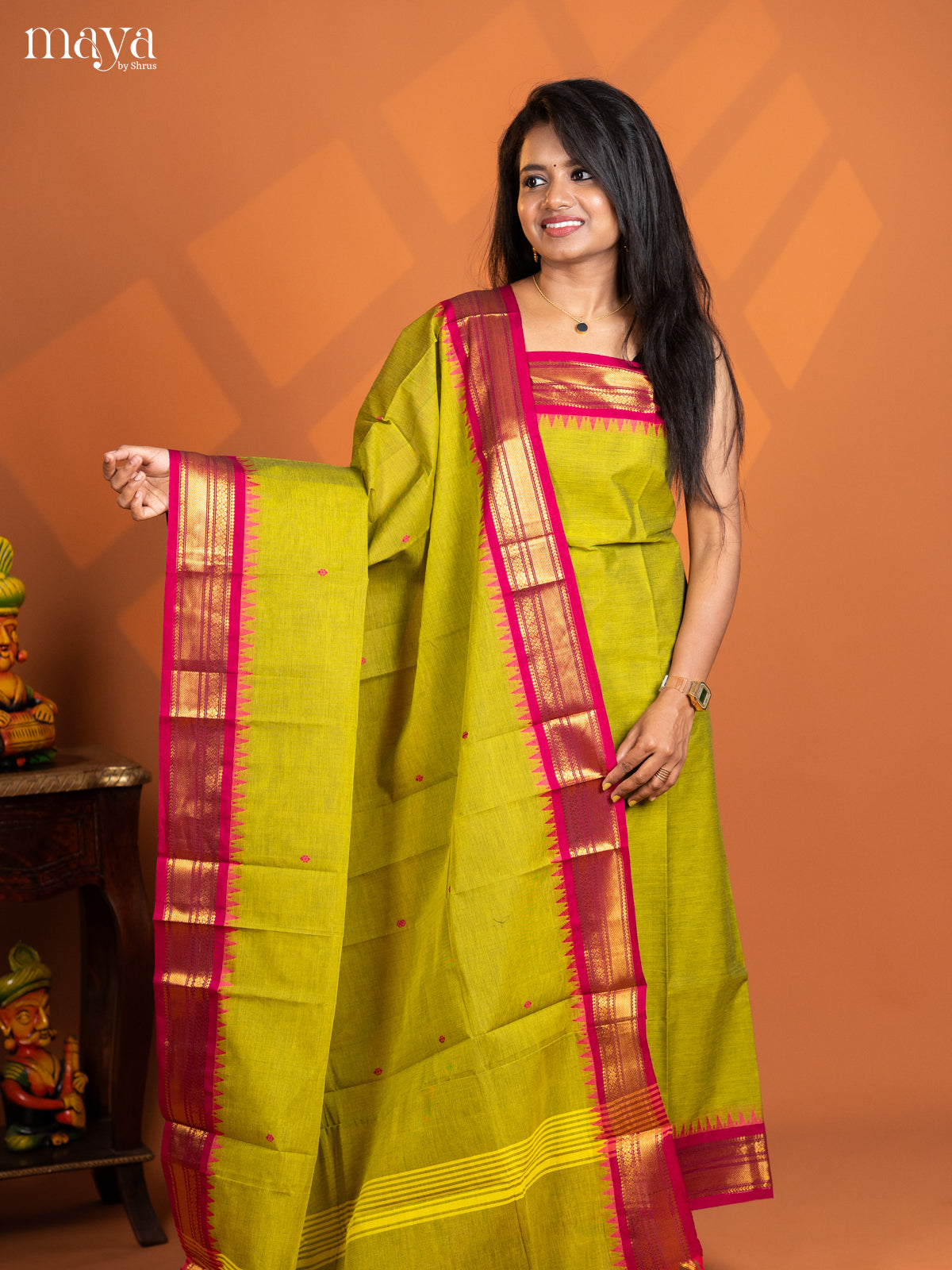 Green with Pink  chettinad top & dupatta  - MDD17027