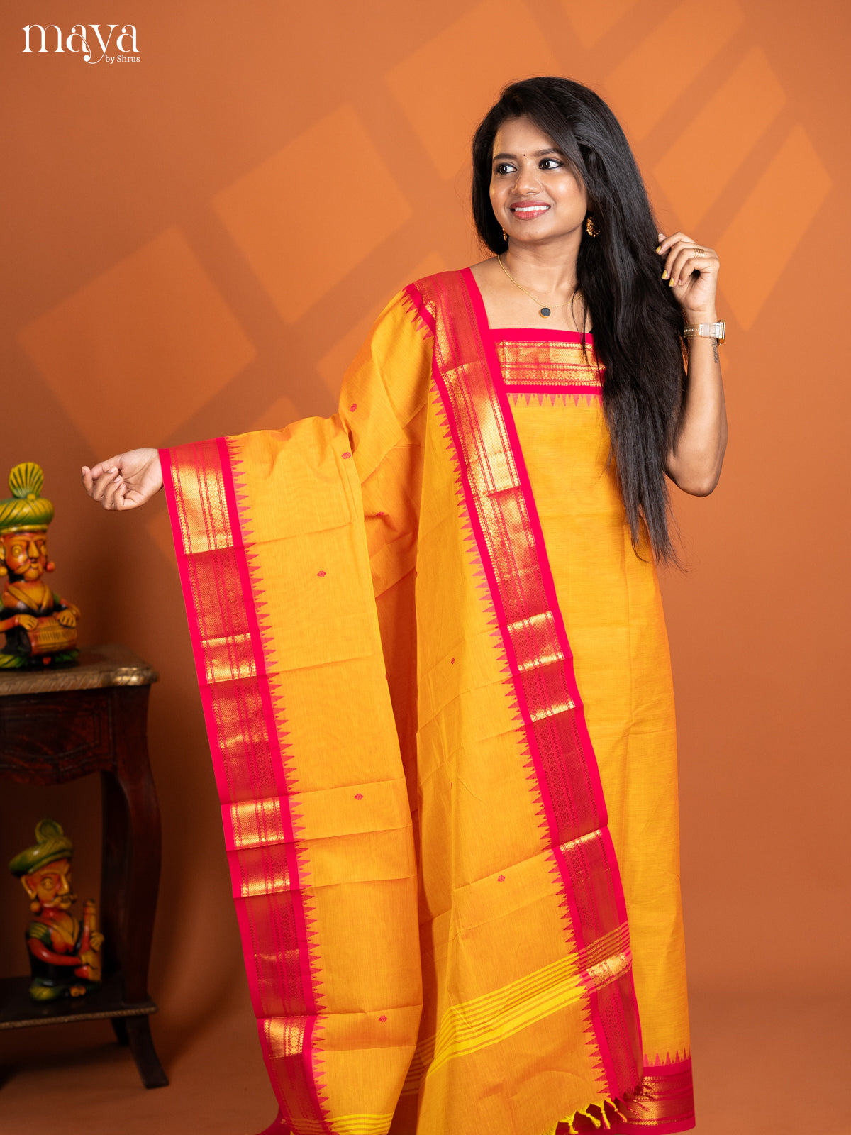 Dual Tone Lime yellow with Pink  chettinad top & dupatta - MDD17028
