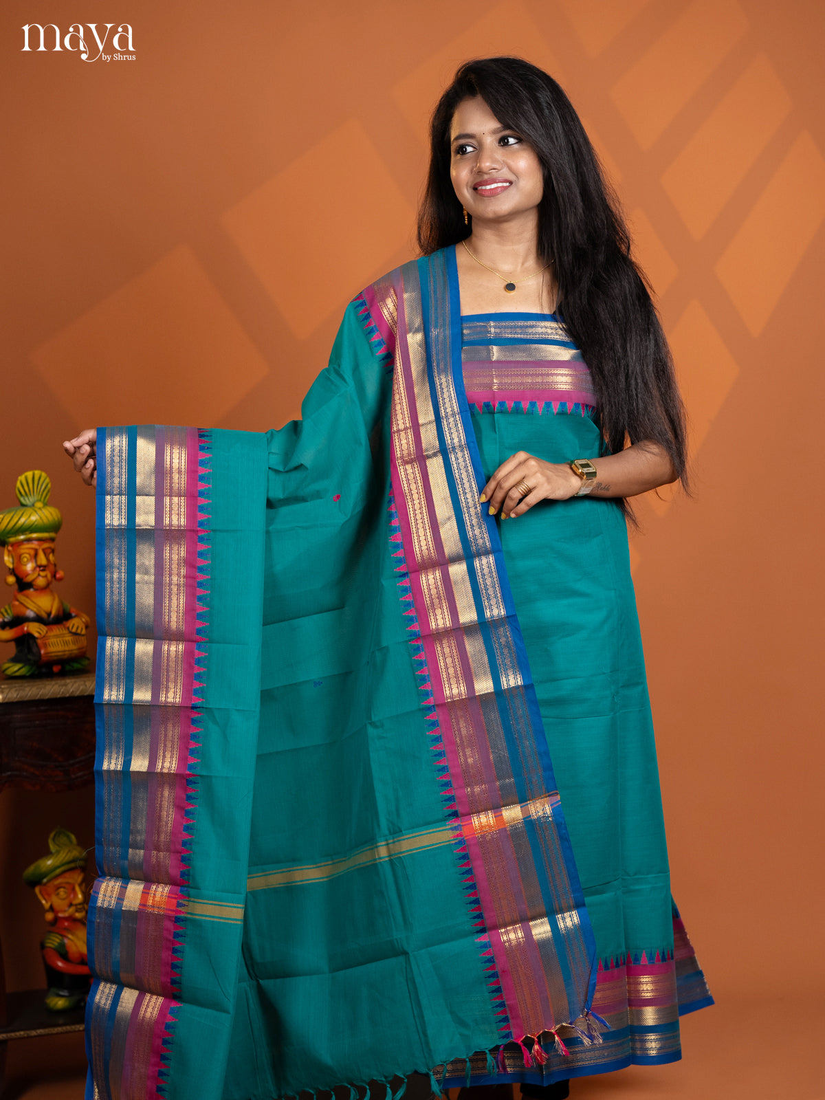 Teal Green with Blue chettinad top & dupatta - MDD17032