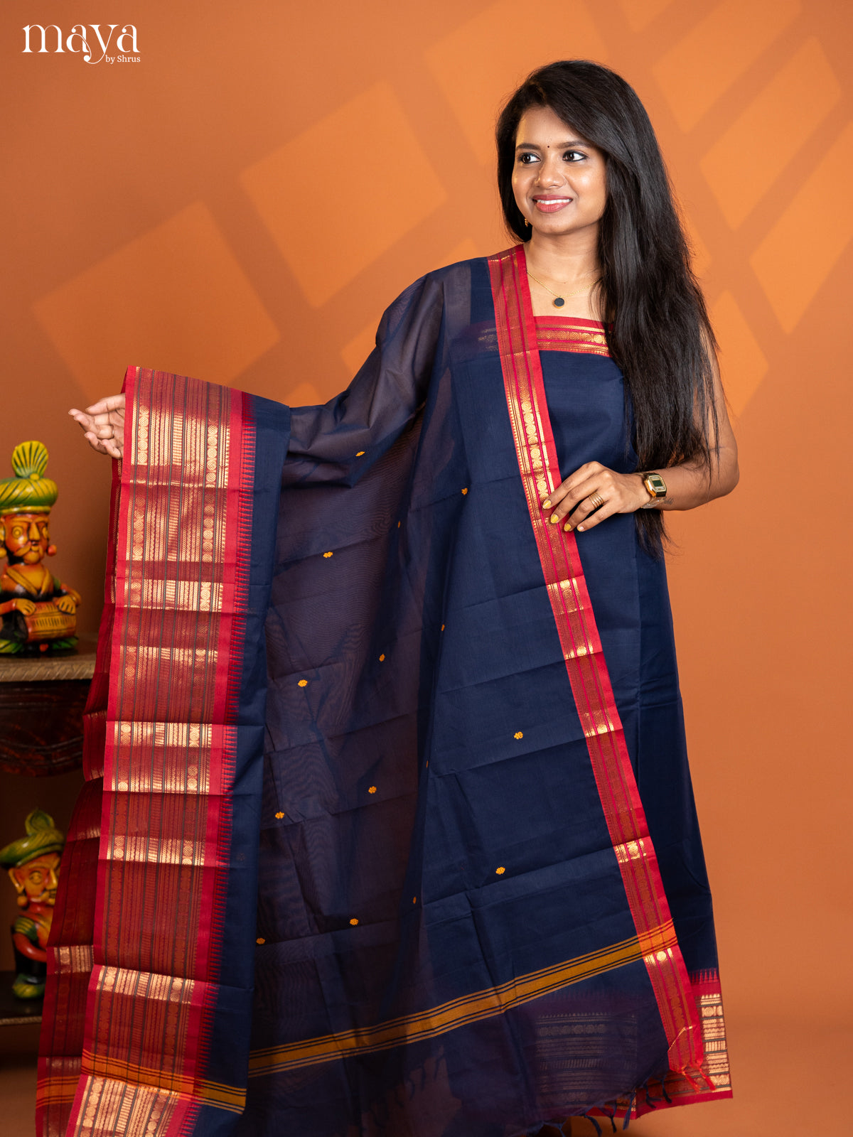 Navy Blue with Red chettinad top & dupatta - MDD17034