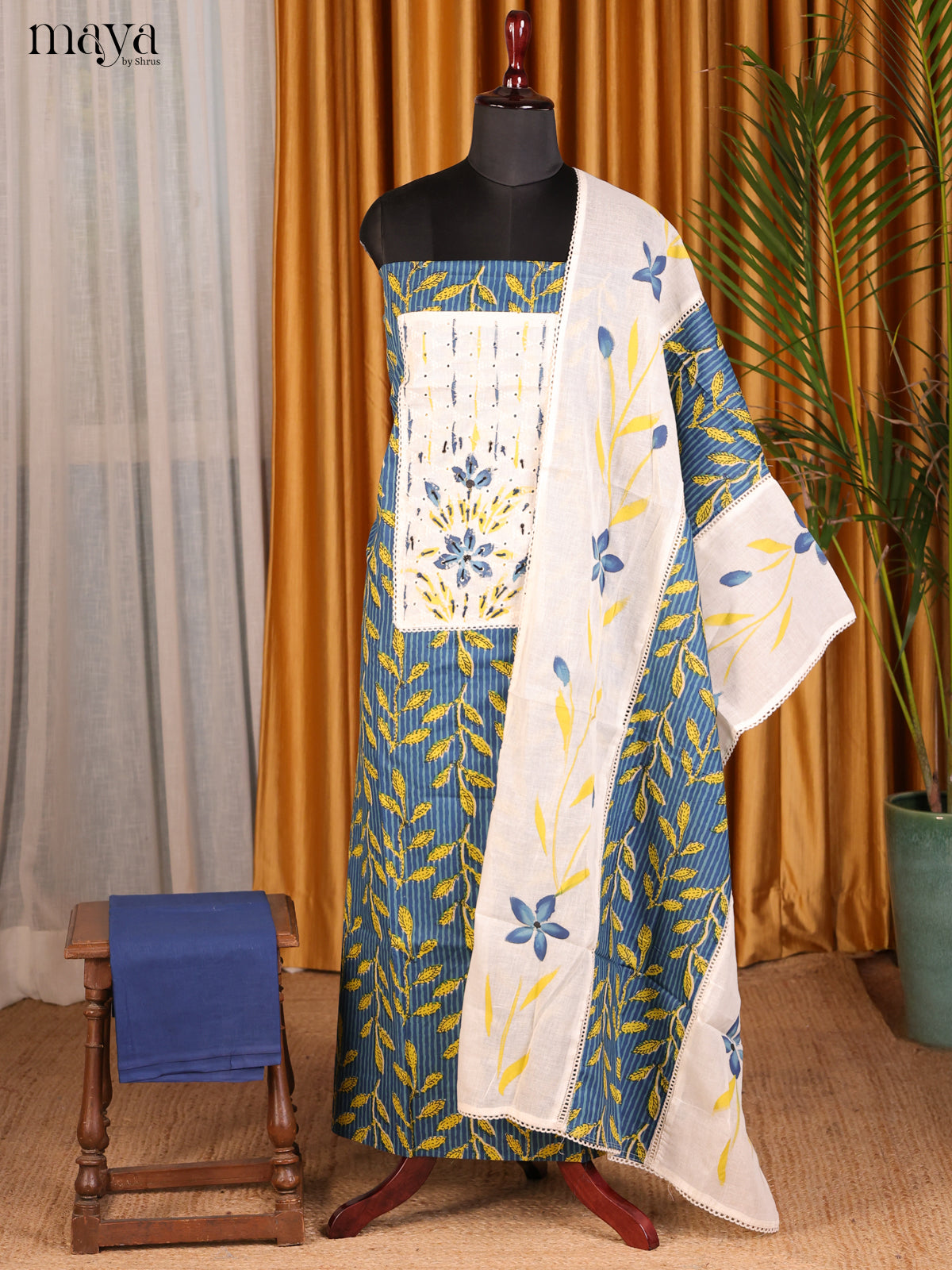 Blue & Cream - Cotton salwar