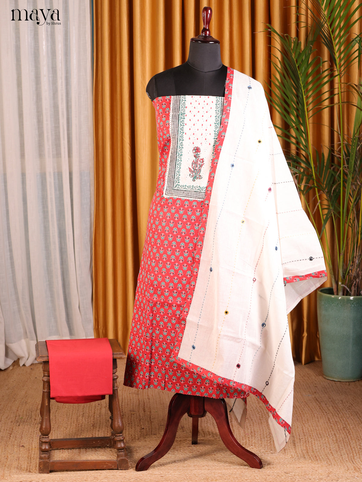Red & Cream  - Cotton salwar