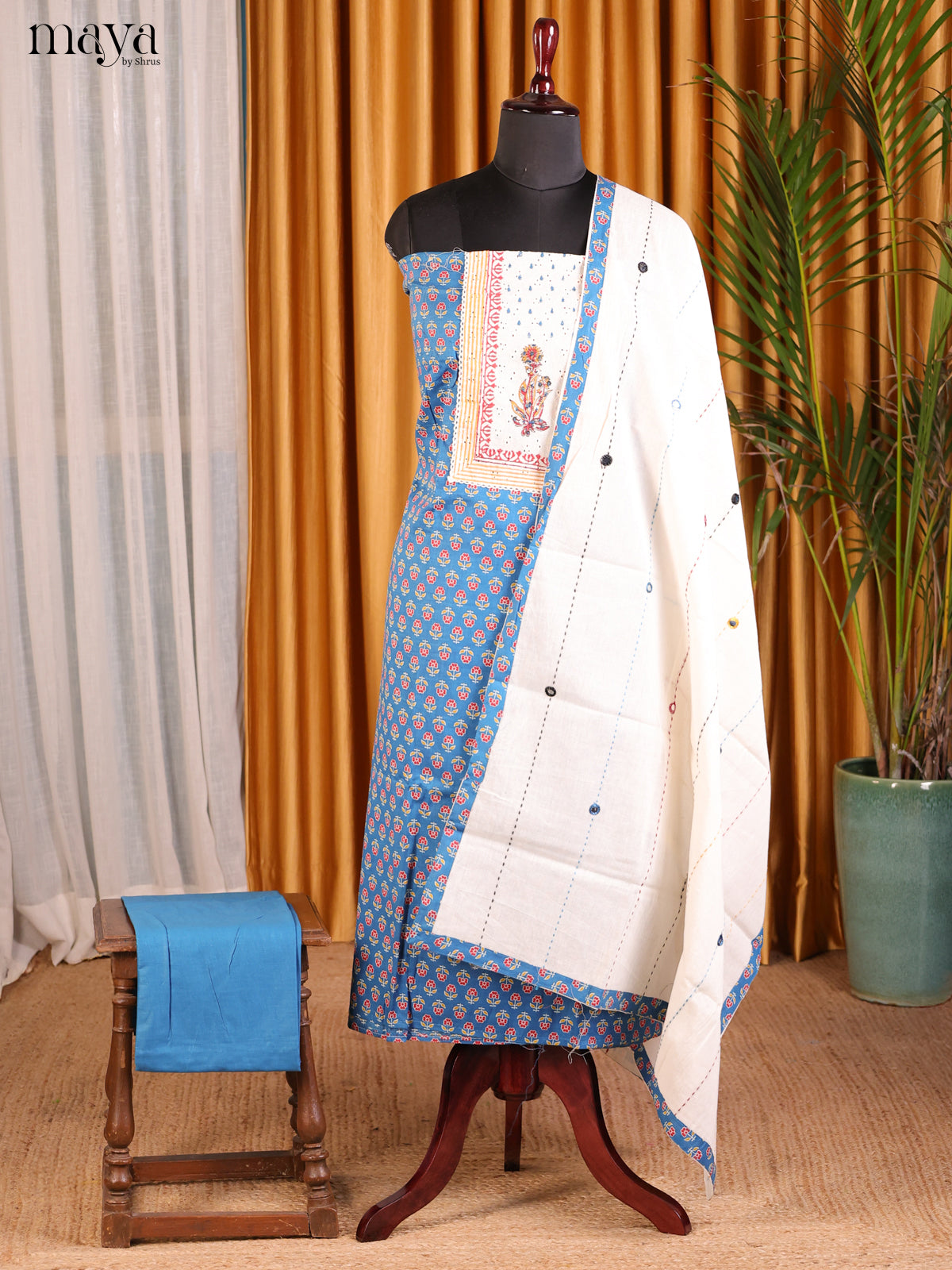 Blue & Cream - Cotton salwar