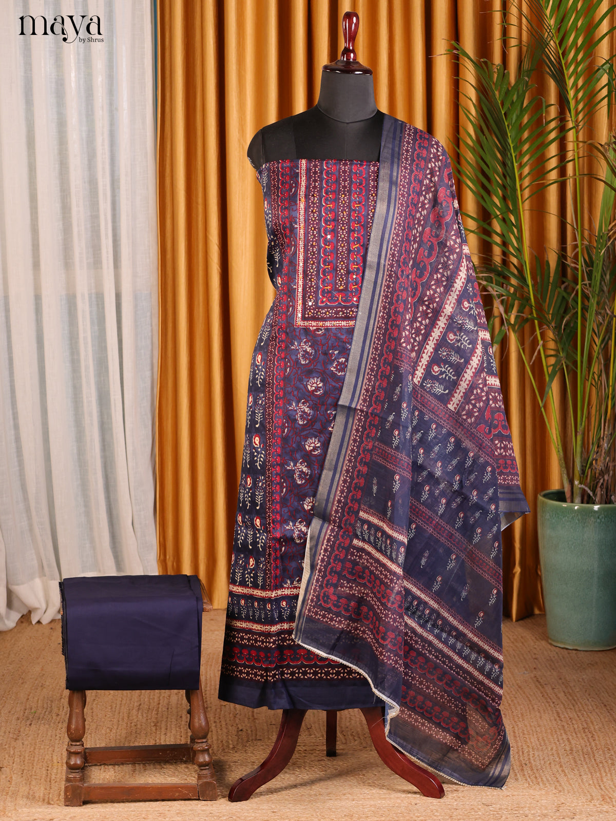 Blue & Maroon - Cotton salwar