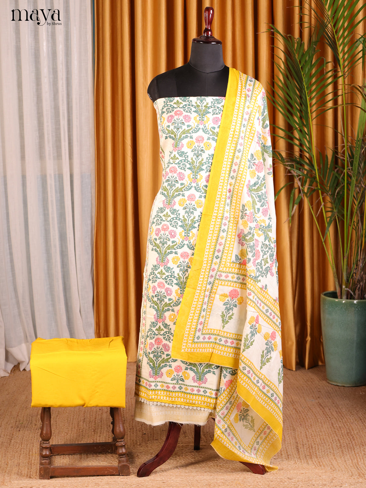 Cream & Yellow - Cotton salwar