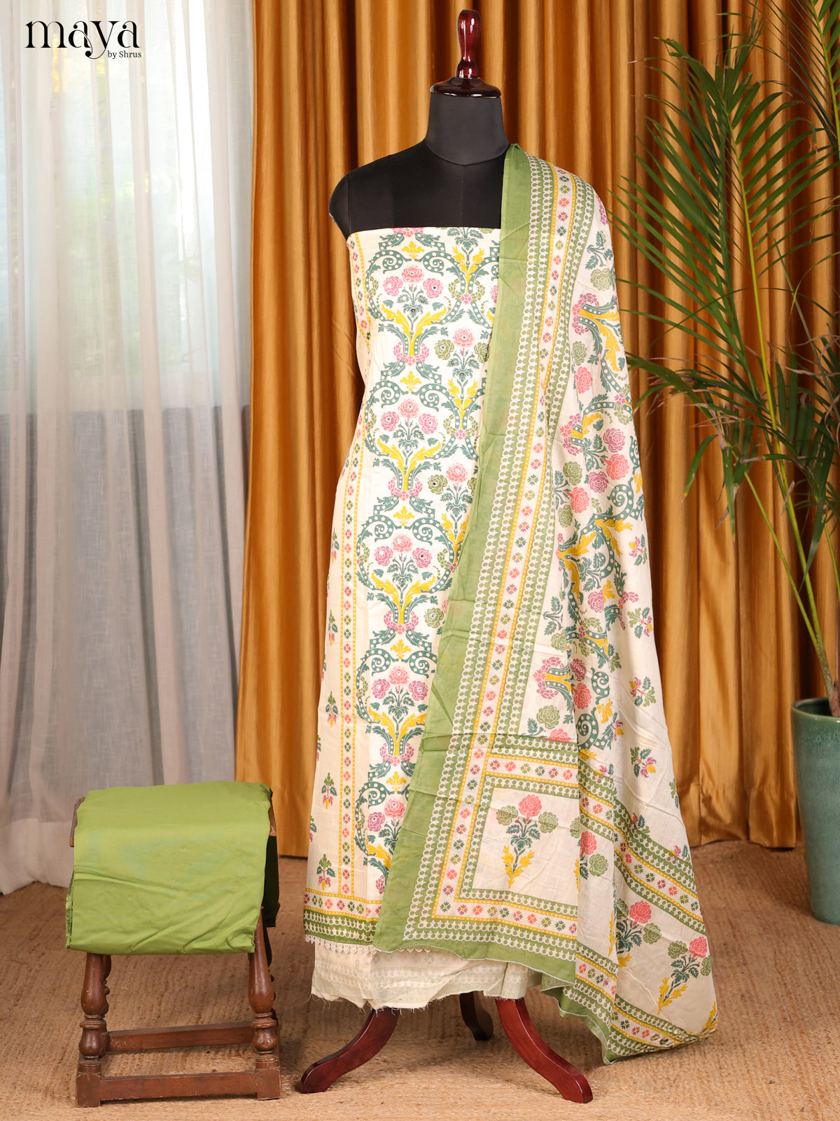 Cream & Green - Cotton salwar