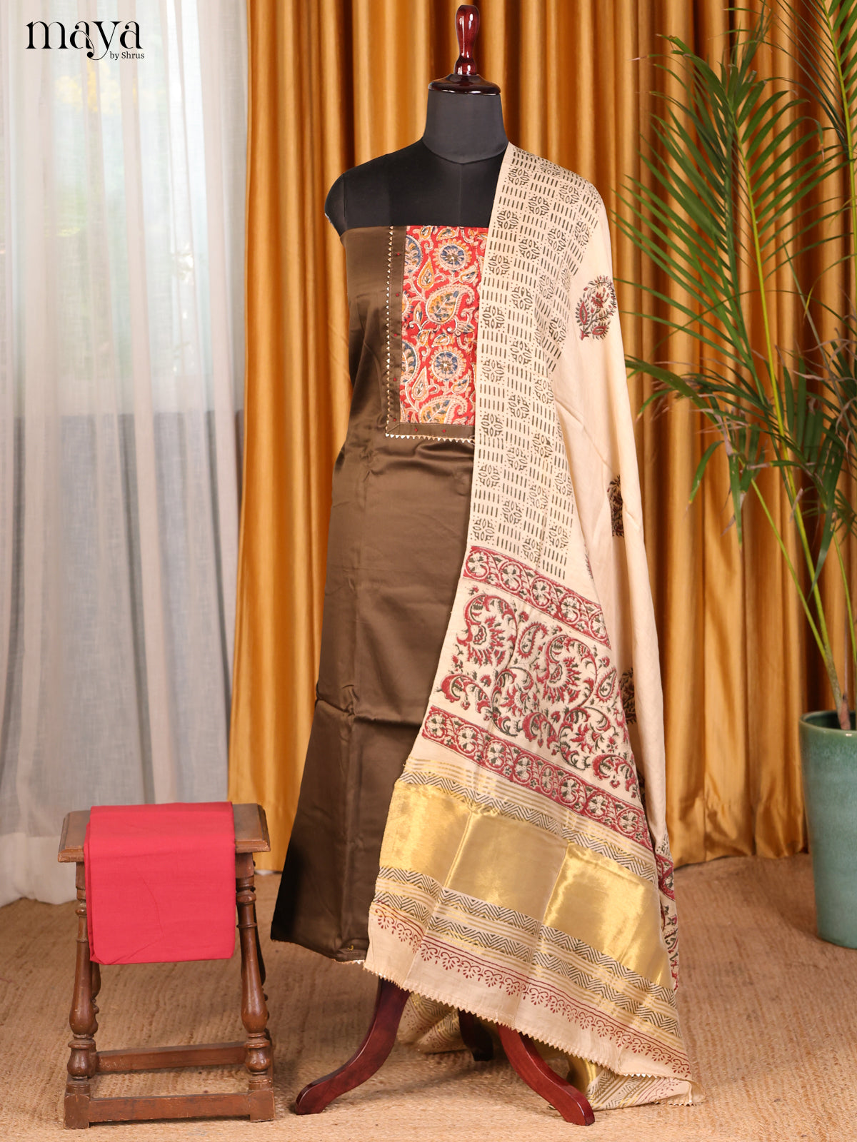 Brown & Red - Cotton salwar