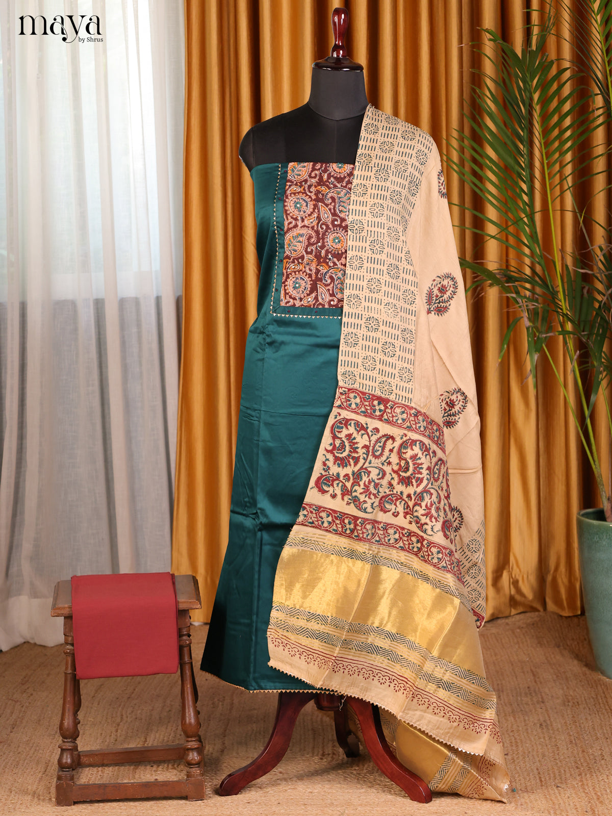 Peacock Green & Maroon - Cotton salwar
