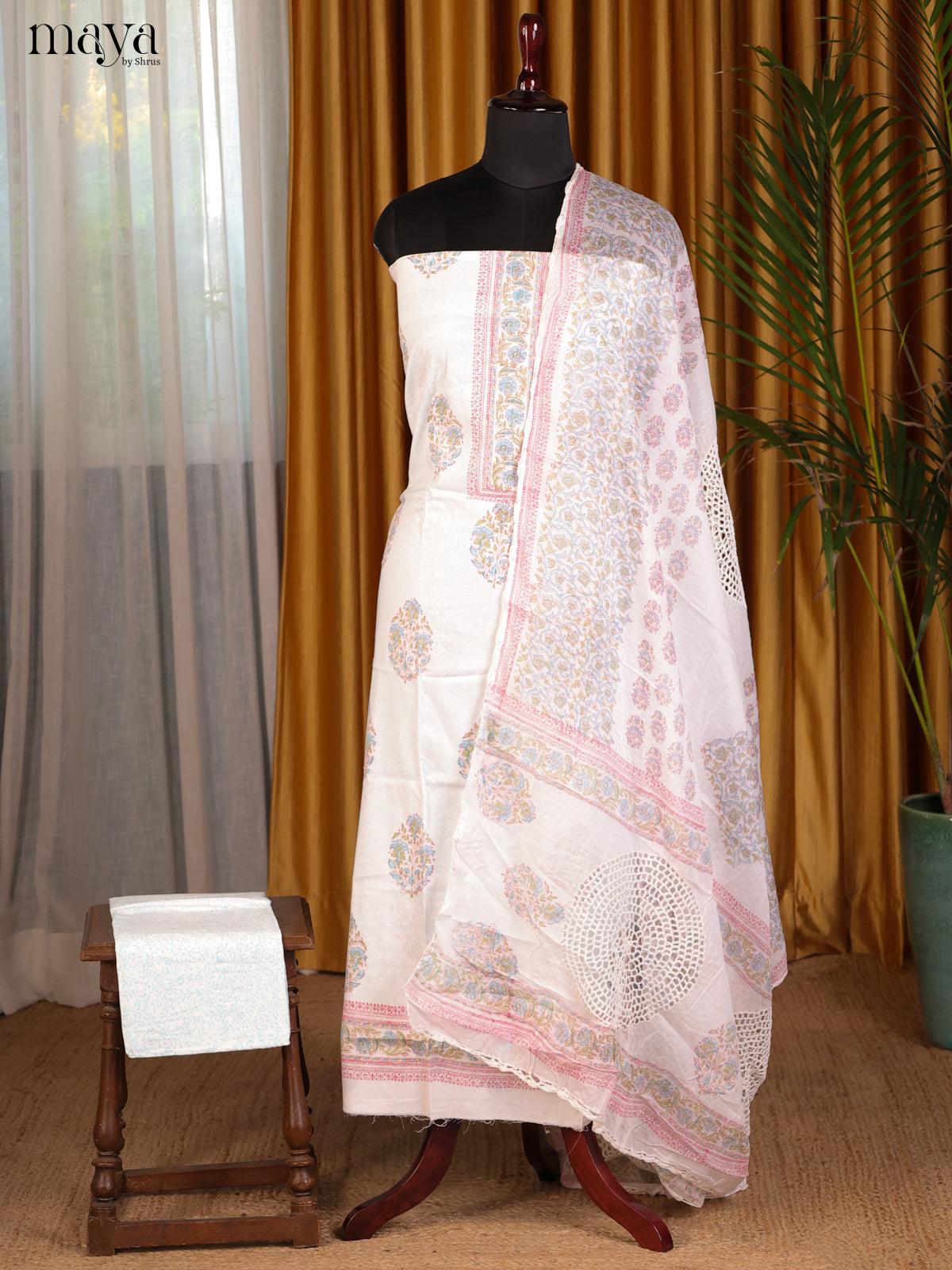 Cream & Pink - Cotton salwar