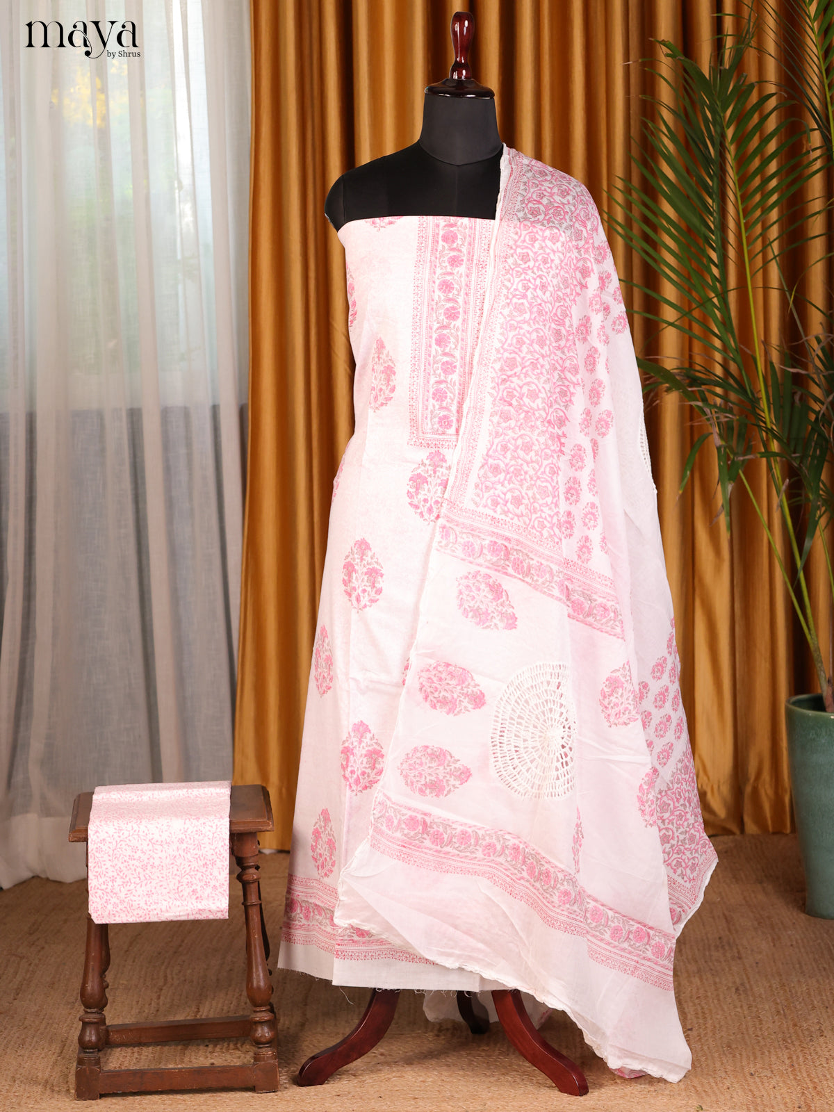 Cream & Pink - Cotton salwar