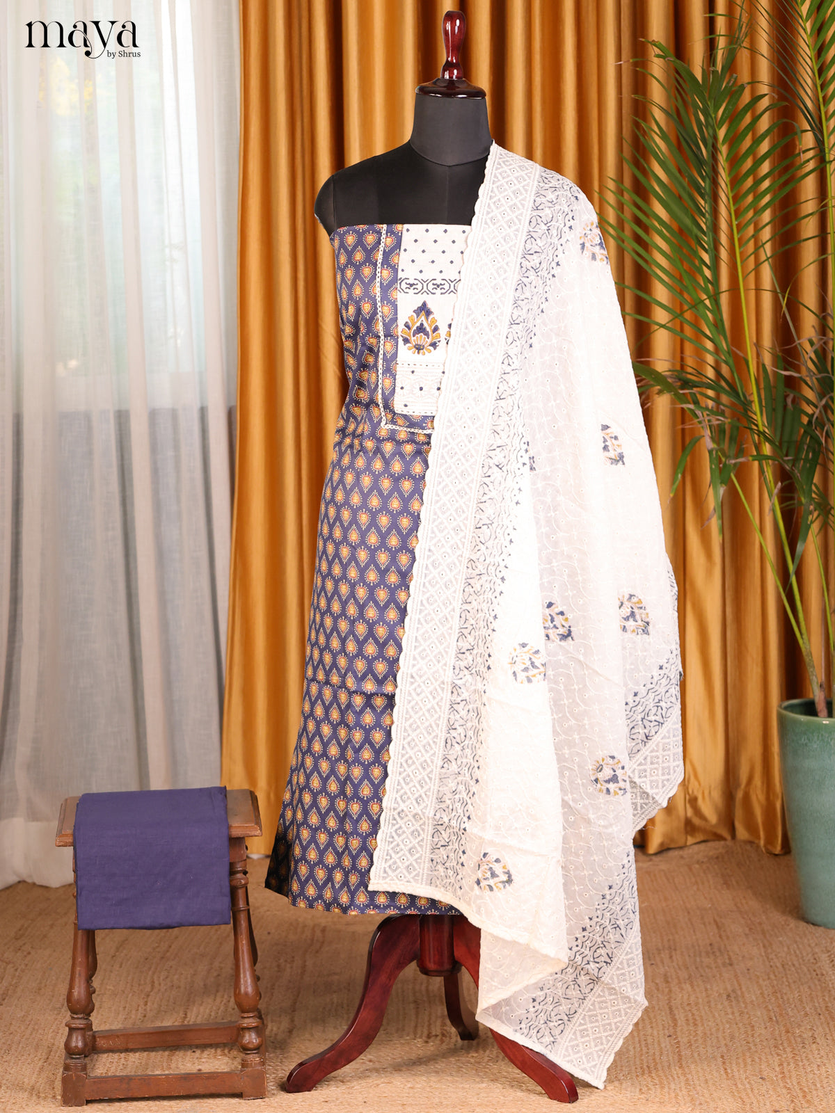 Blue with White - Cotton salwar