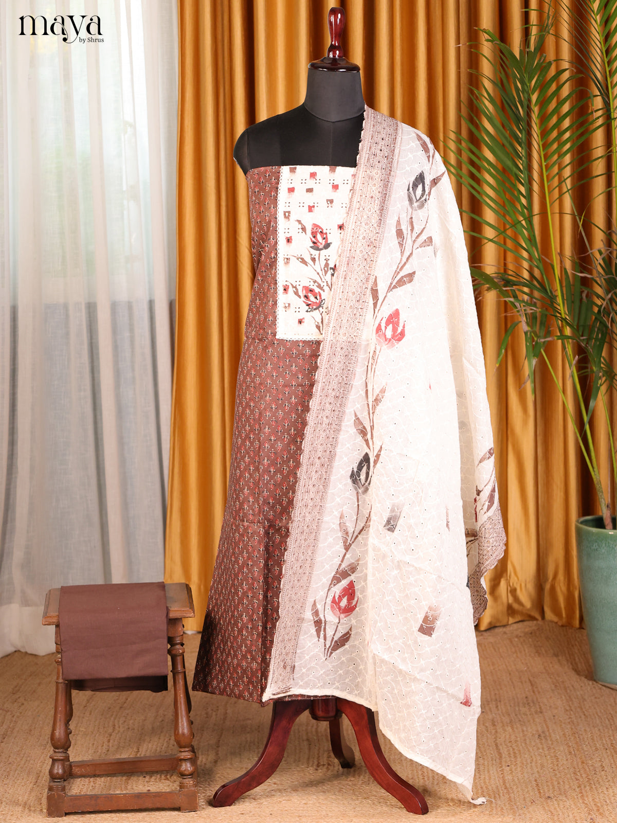 Chocolate brown & Cream - Cotton salwar