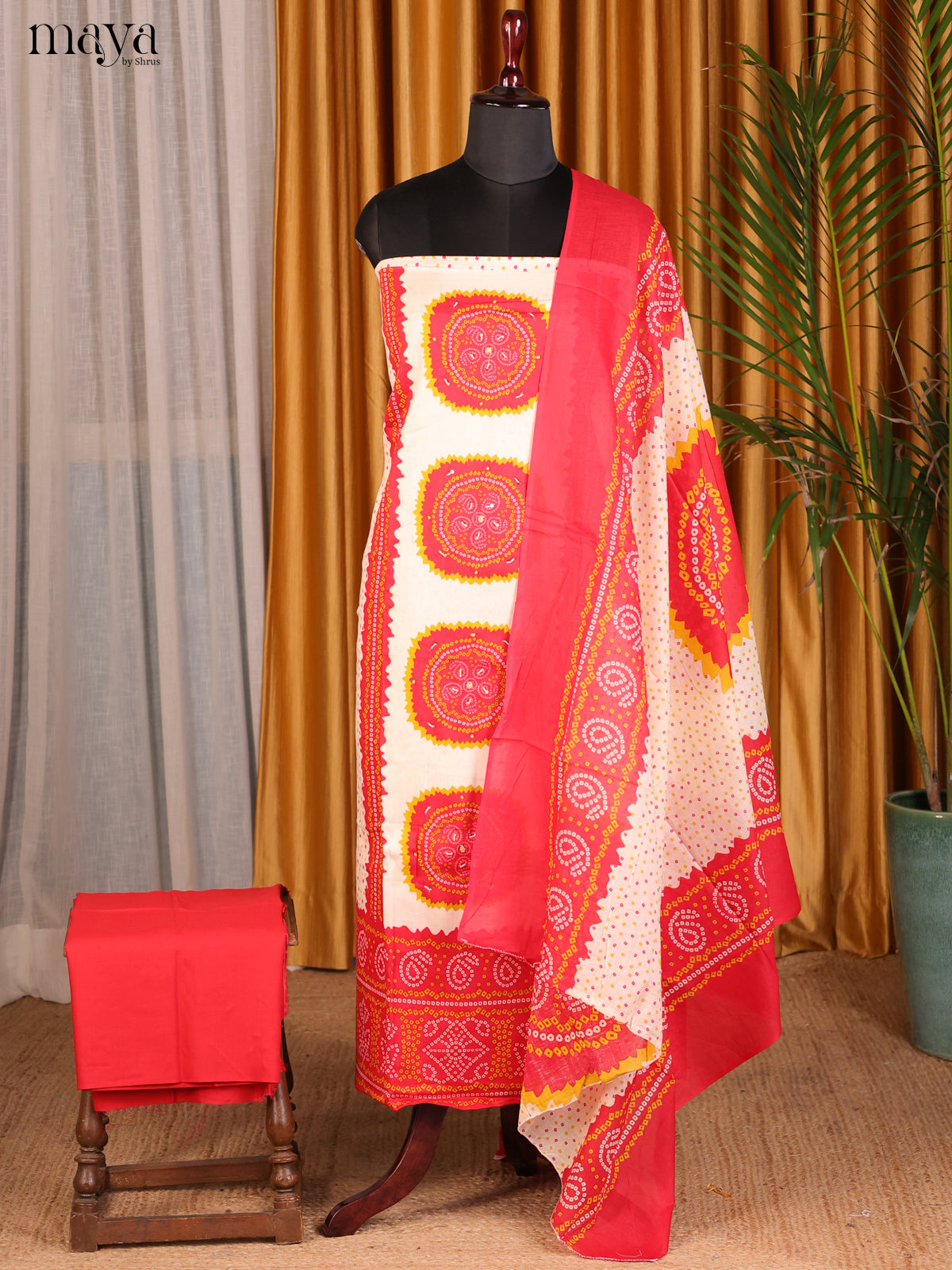 Cream & Red - Cotton salwar