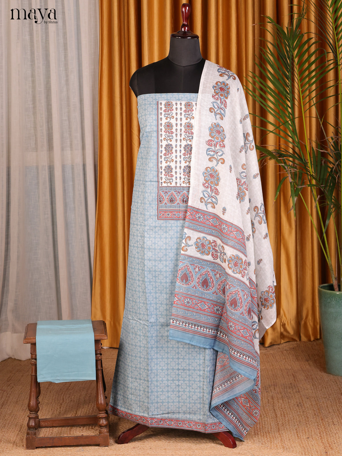 Lite Blue & Cream - Cotton salwar