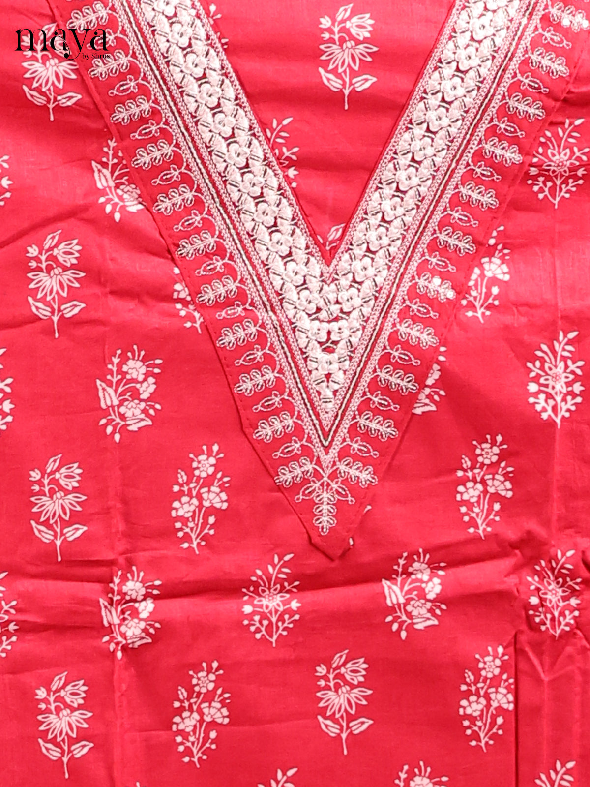 Pink - Cotton Unstitched Top, Bottom & Dupatta Suit Set- MDD21001