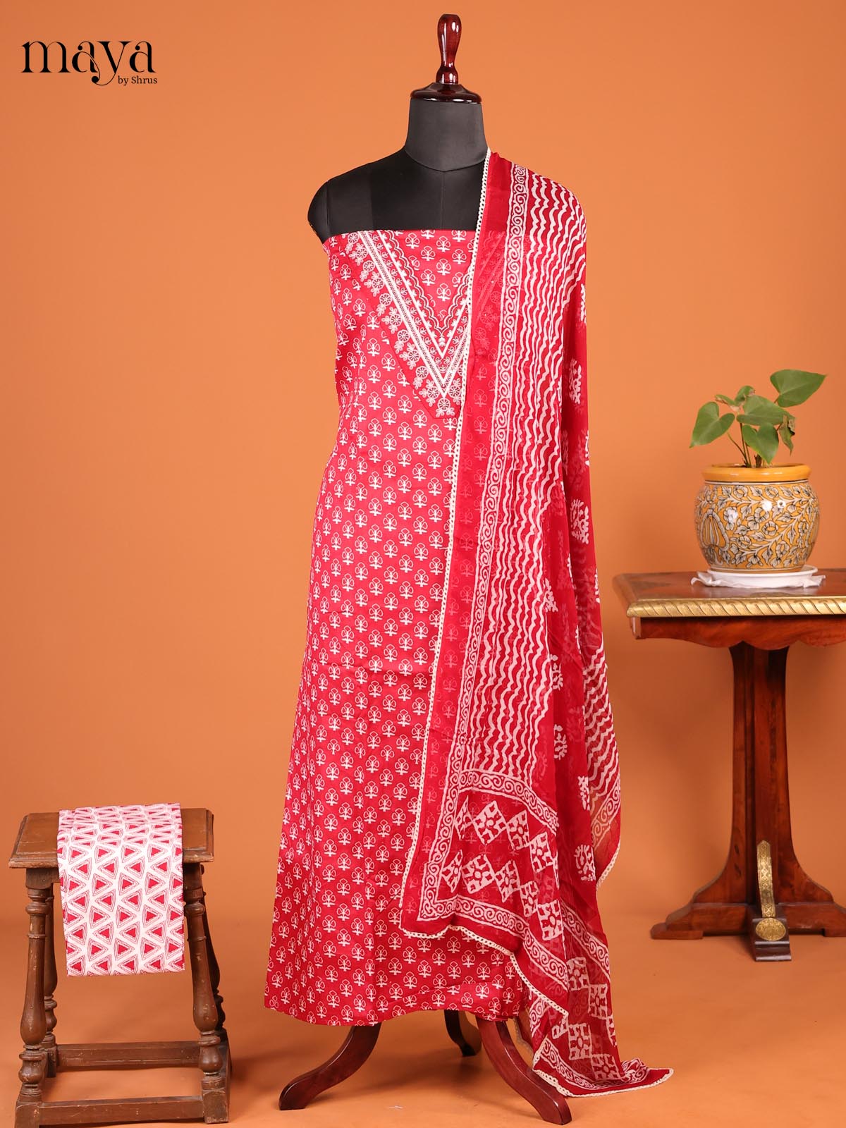 Red & White - Cotton salwar