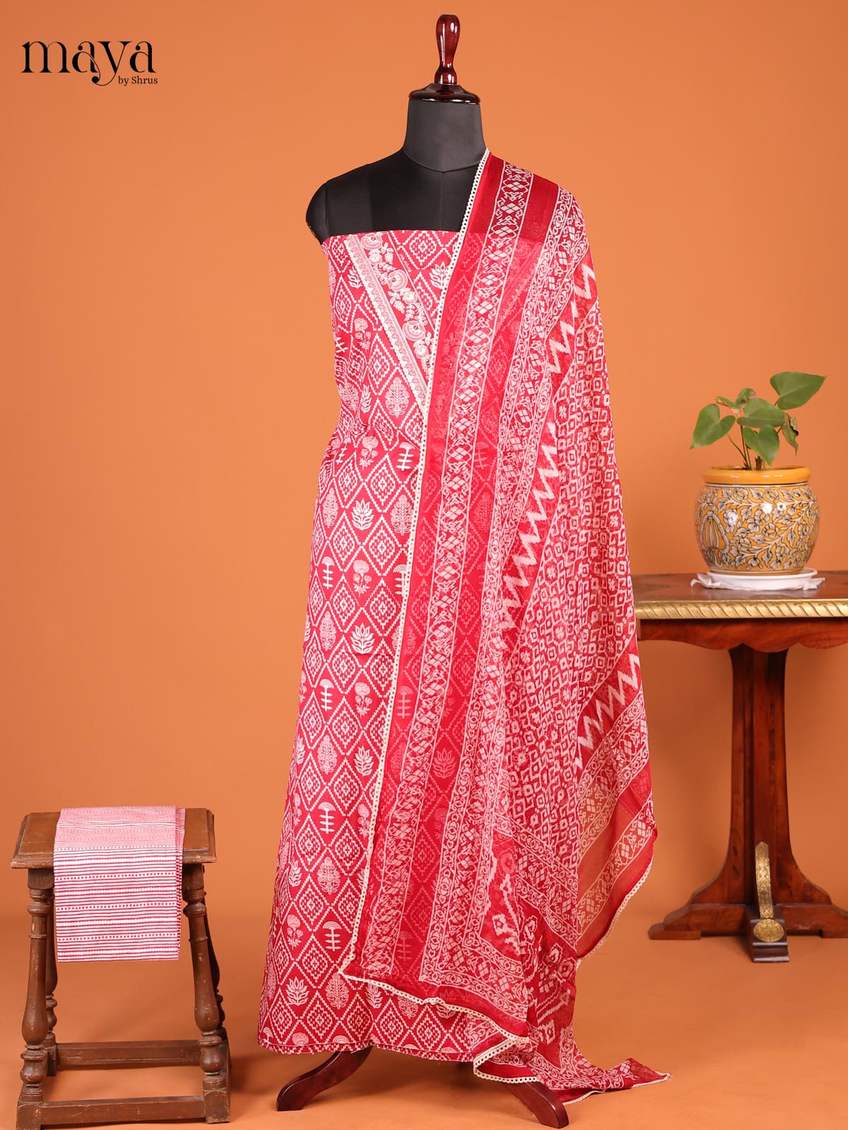 Red & White - Cotton salwar