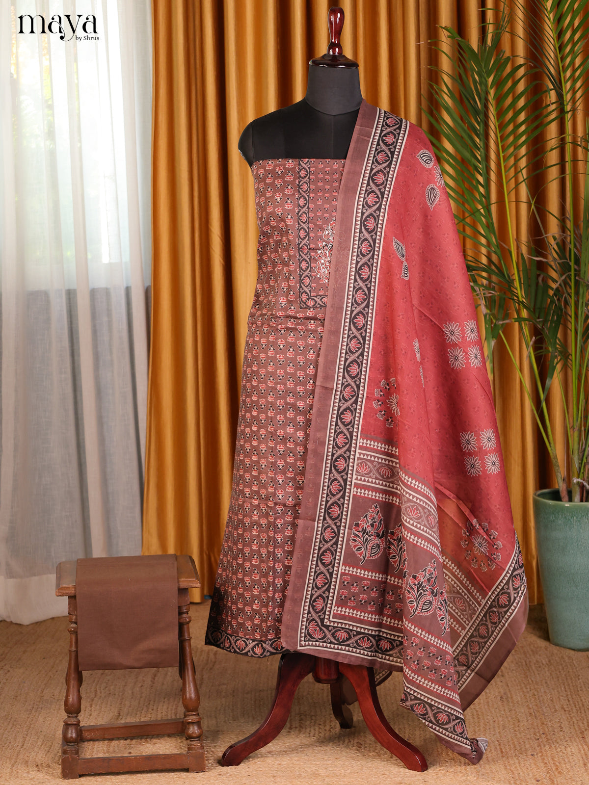 Brown & Red - Cotton salwar