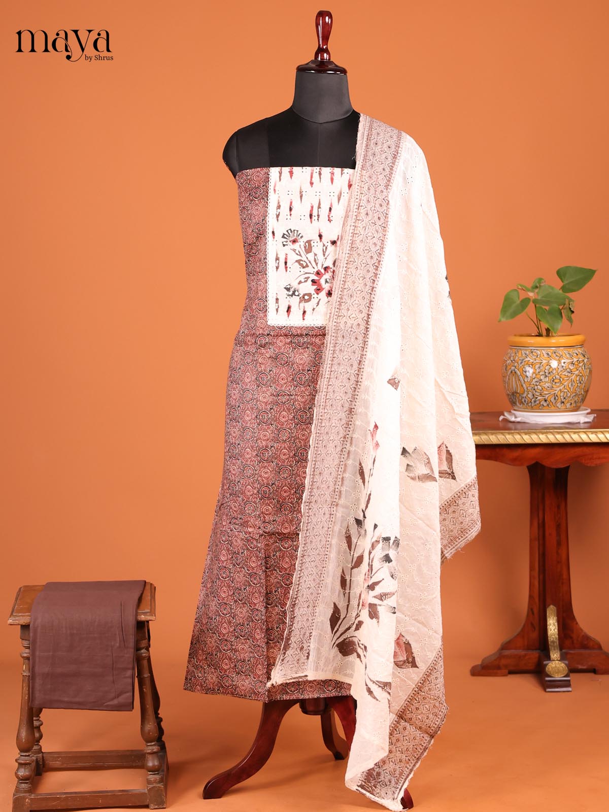 Brown & Cream - MDD21012 - Cotton salwar