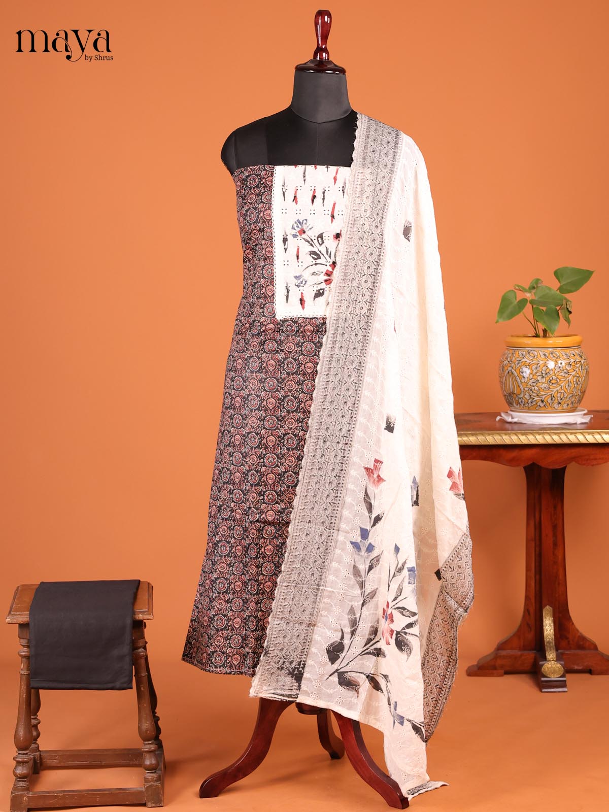 Black with Cream - MDD21015 - Cotton salwar