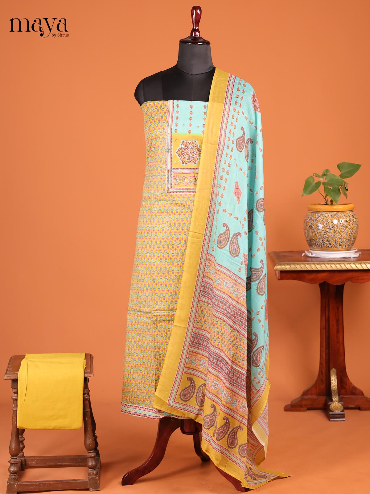 Yellow & Teal - MDD21016 - Cotton salwar