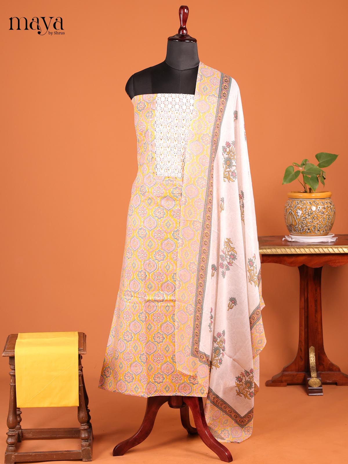 Yellow & Cream - MDD21021 - Cotton salwar
