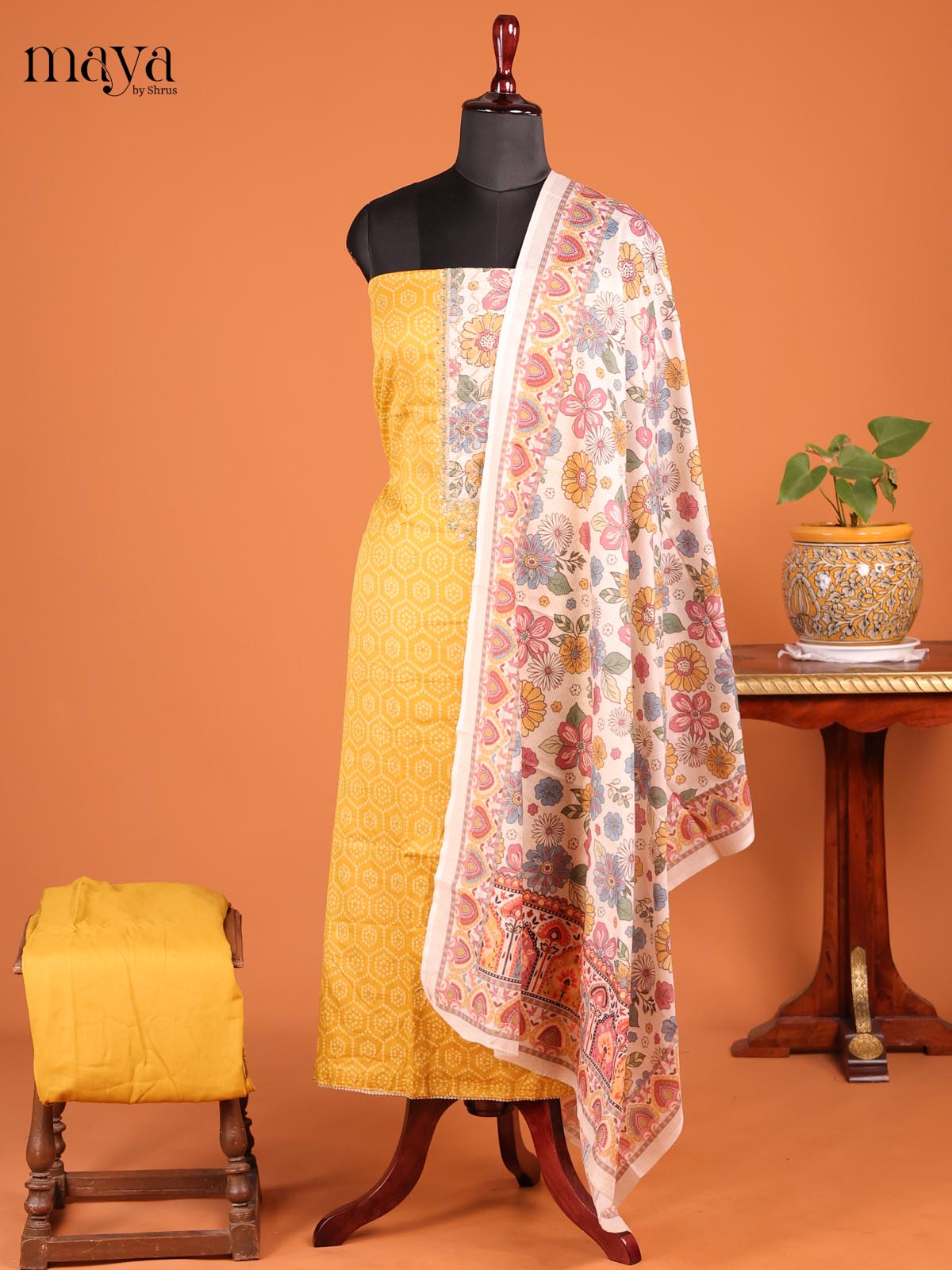 Yellow & Cream - MDD21026 - Cotton salwar