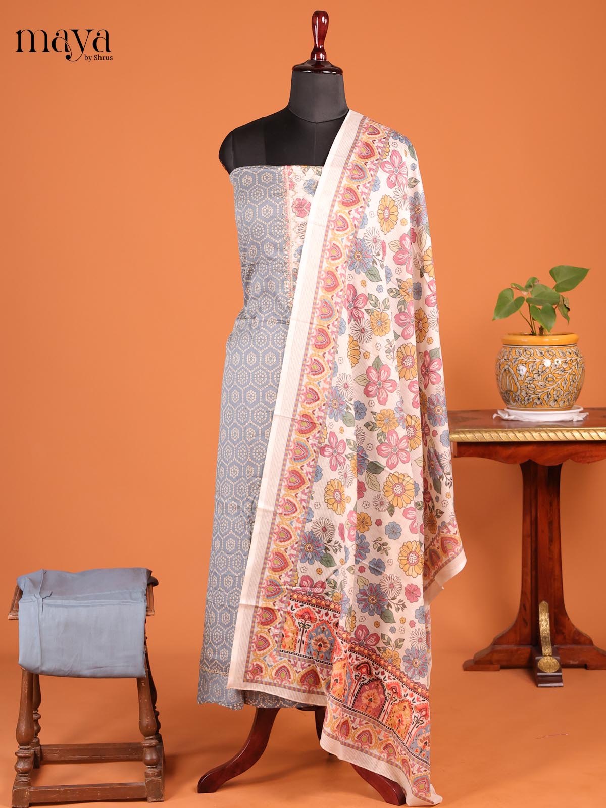 Grey & Cream - MDD21027 - Cotton salwar