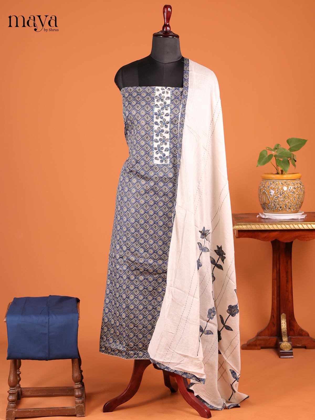 Grey & Cream -MDD21038 - Cotton salwar