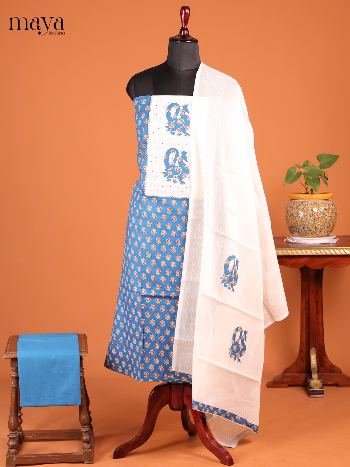 Blue & Cream - MDD21043 - Cotton salwar