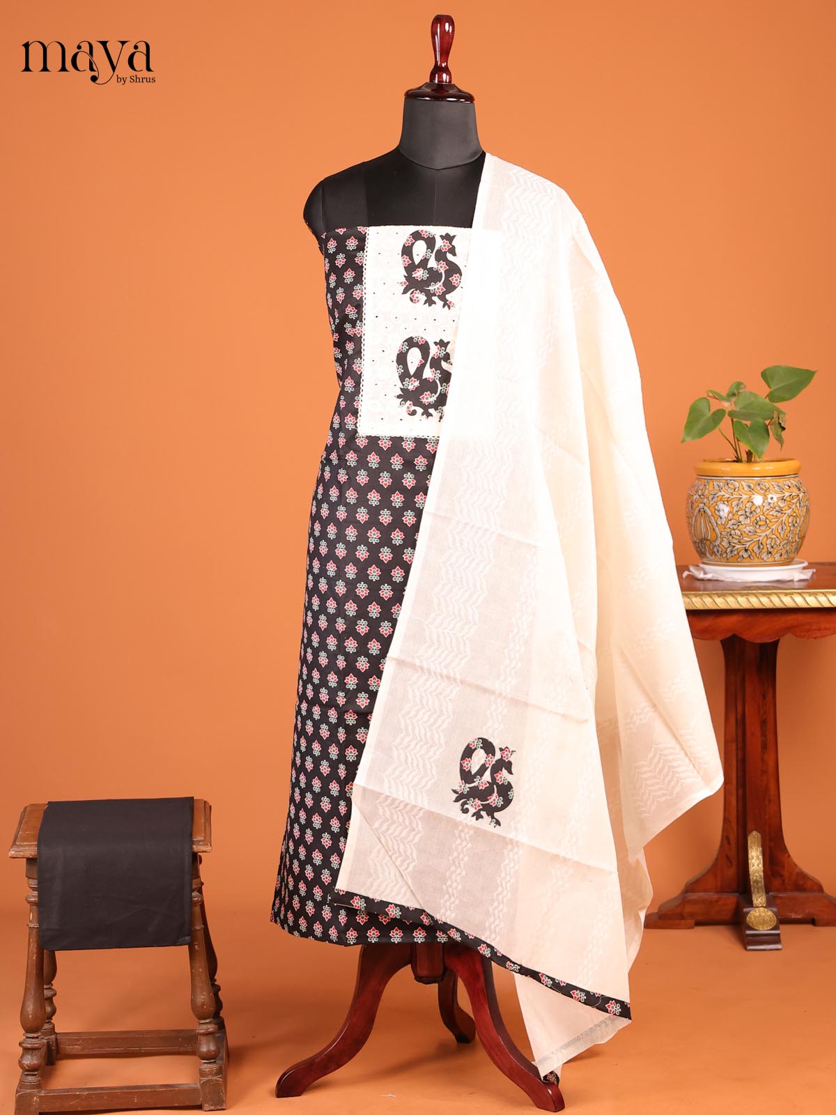 Black & Cream -MDD21045 - Cotton salwar