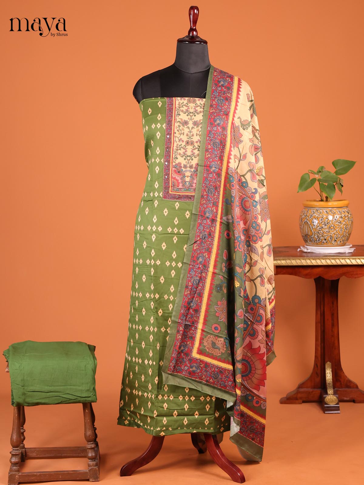 Green & Cream - MDD21046 - Cotton salwar