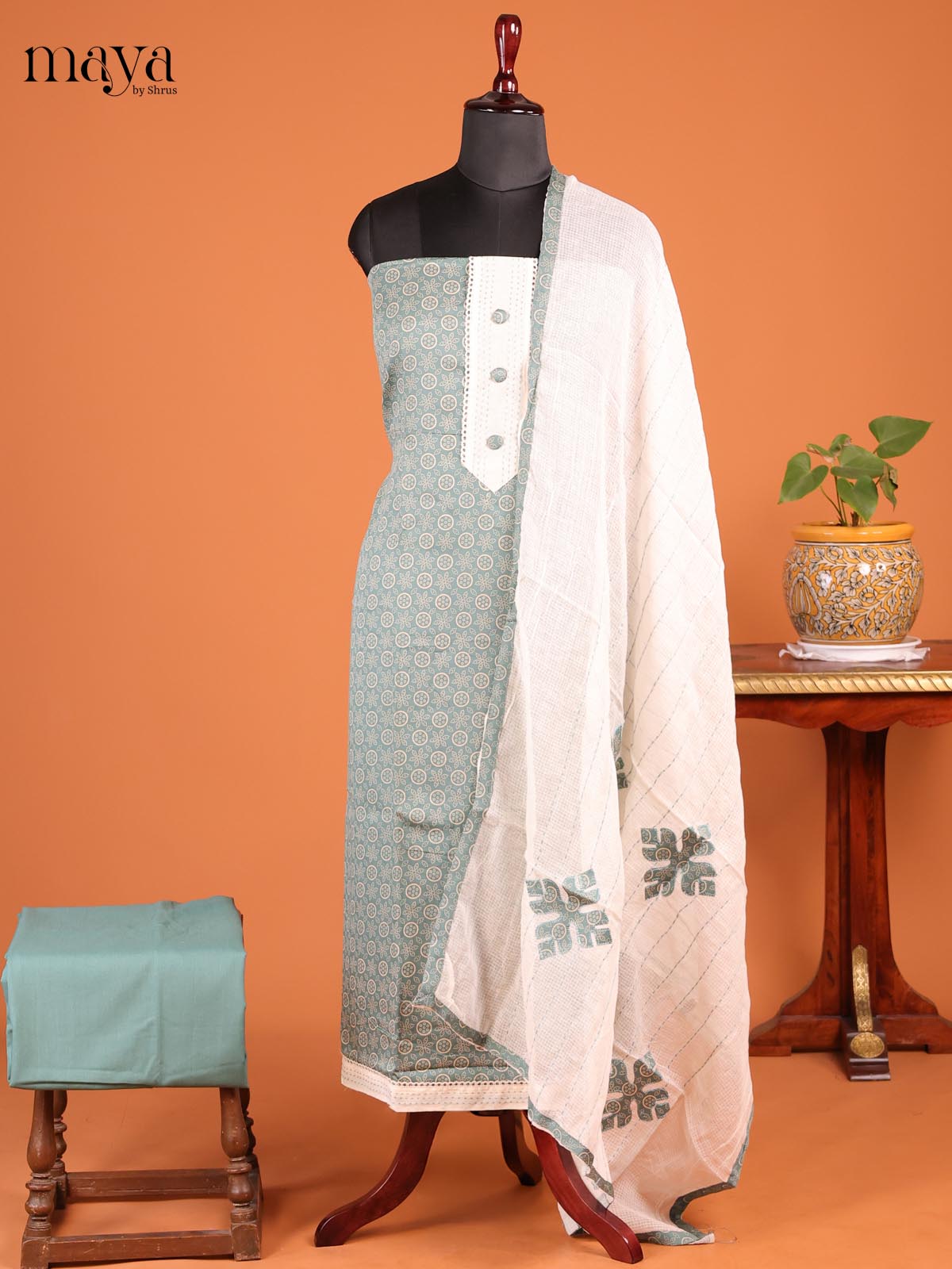 Pastel Green & Cream - MDD21054 - Cotton salwar