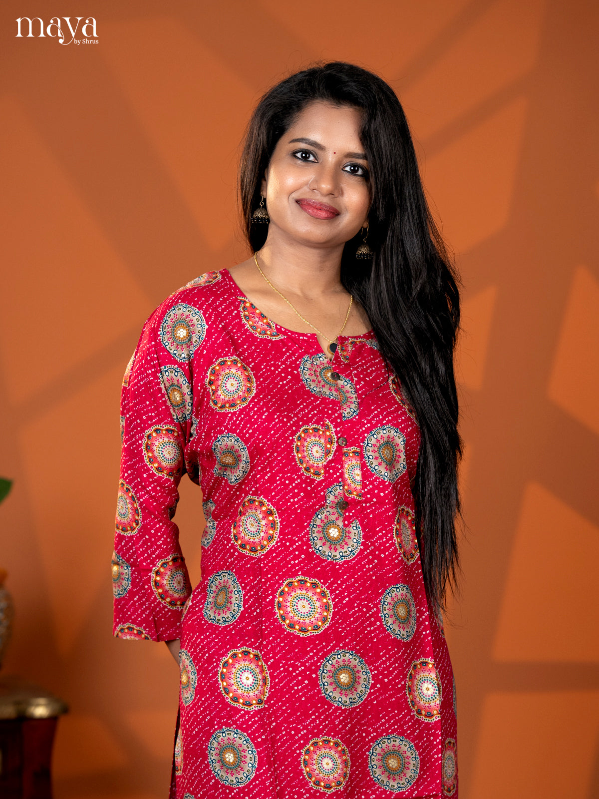 Pink Mandala Printed Rayon Straight Kurti